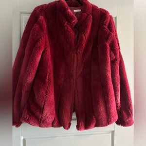 Red faux fur jacket